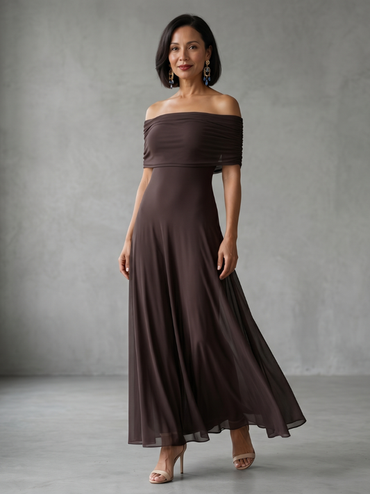 Matilda - Women's Wedding Guest Dress Elegant with Off Shoulder Neckline