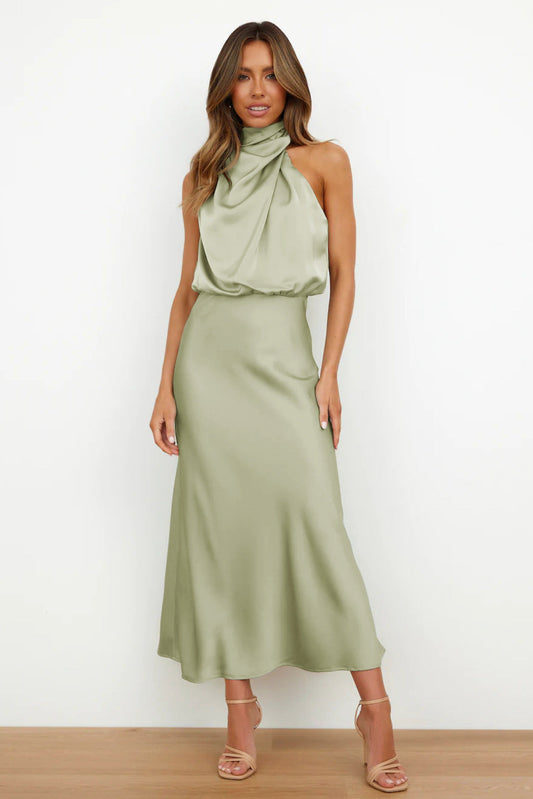 Matilda - Women’s Wedding Guest Maxi Dress Formal with Draped Halter Neck
