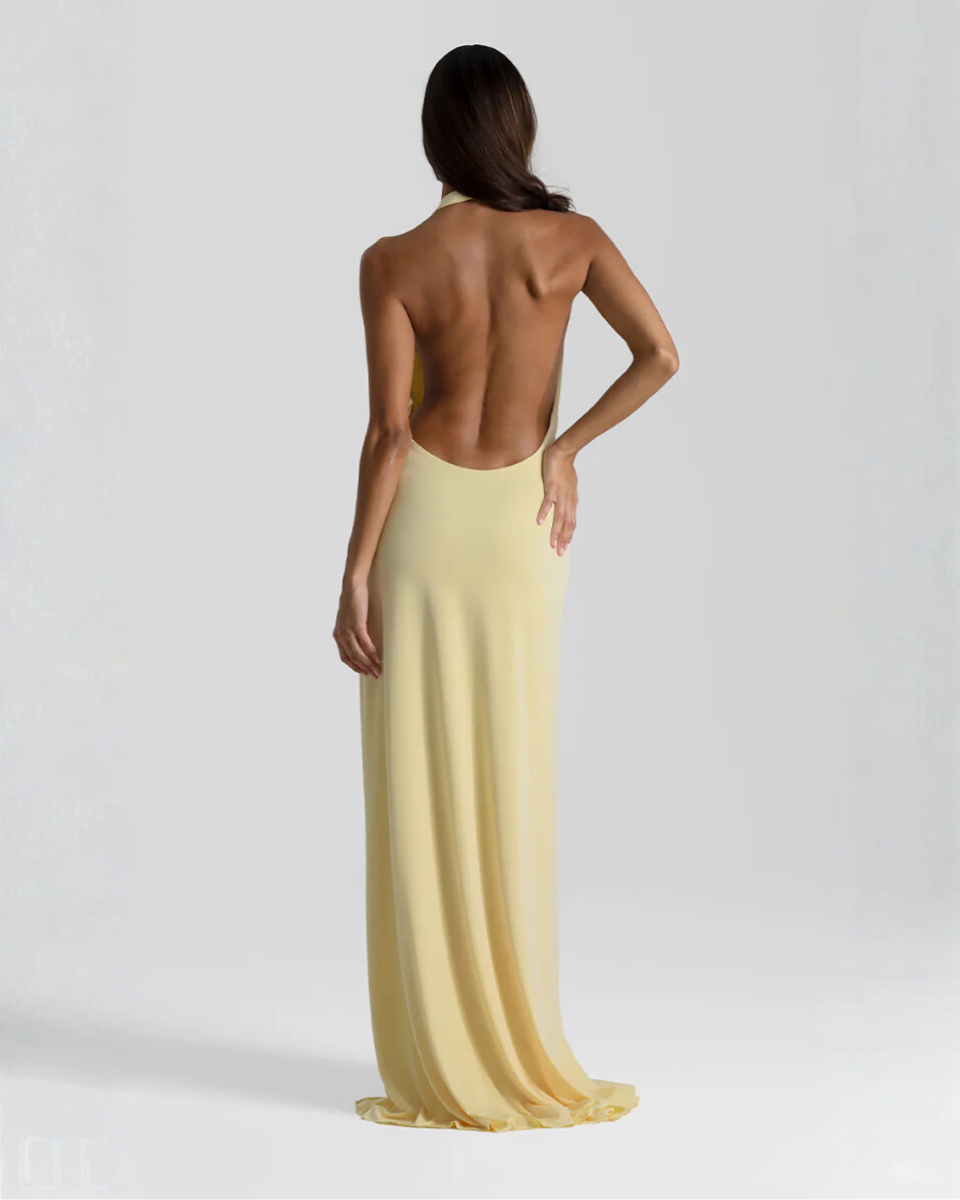 Mia - Women’s Chic Maxi Dress with Halter Neck Draped Wrap and High Split