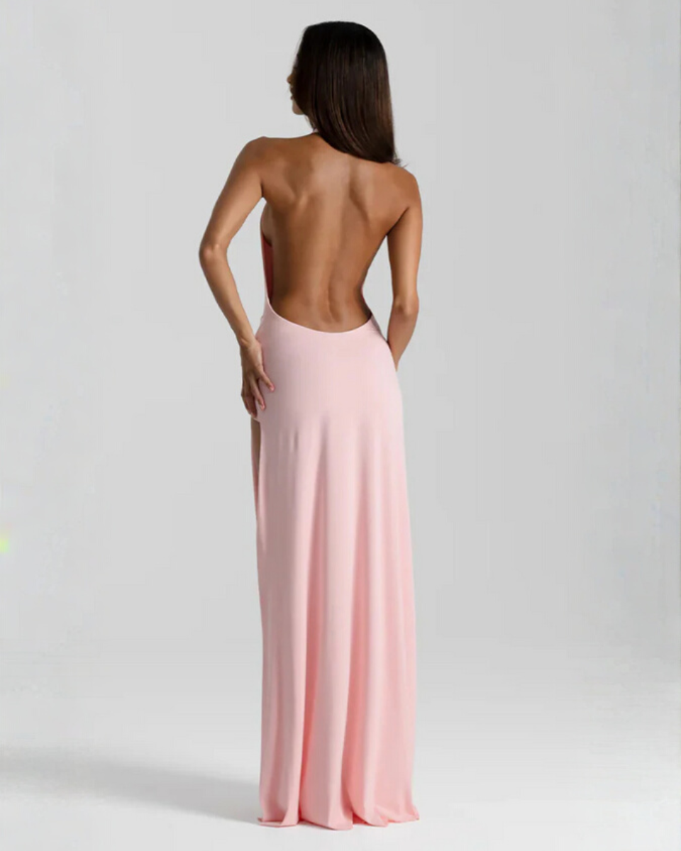 Mia - Women’s Chic Maxi Dress with Halter Neck Draped Wrap and High Split