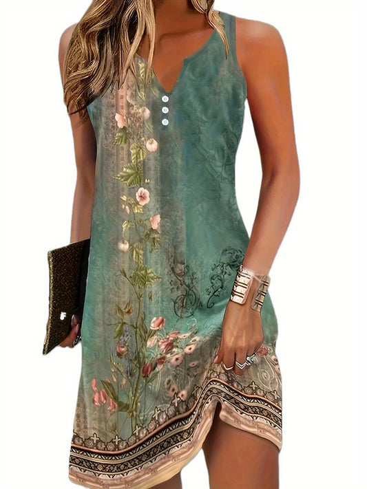 Mia - Women’s Summer Mini Dress Lightweight with V Neck and Floral Print