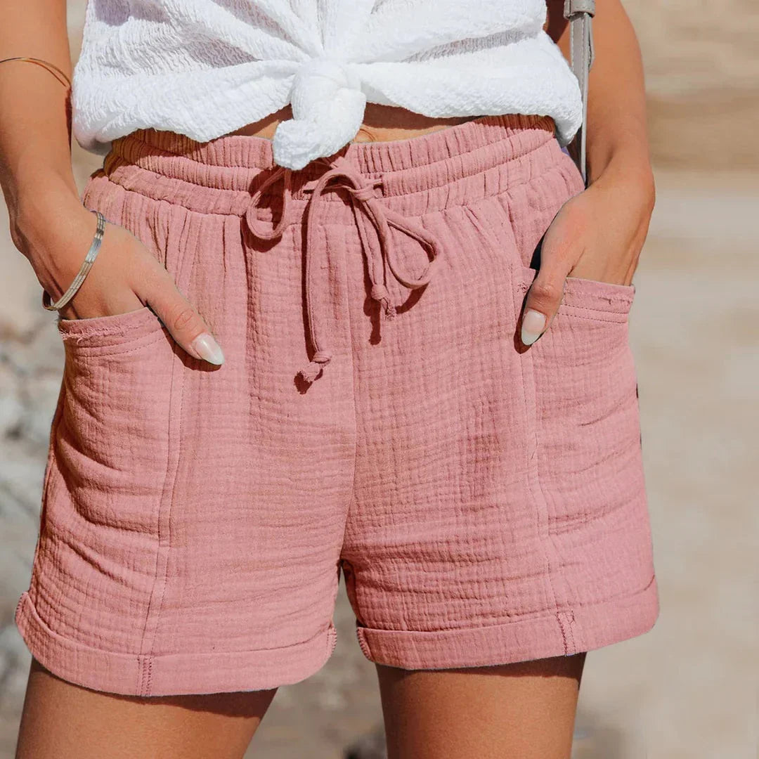 Mia - Women’s Summer Shorts High Waisted with Drawstring and Pockets