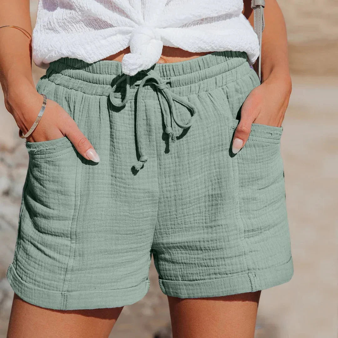 Mia - Women’s Summer Shorts High Waisted with Drawstring and Pockets