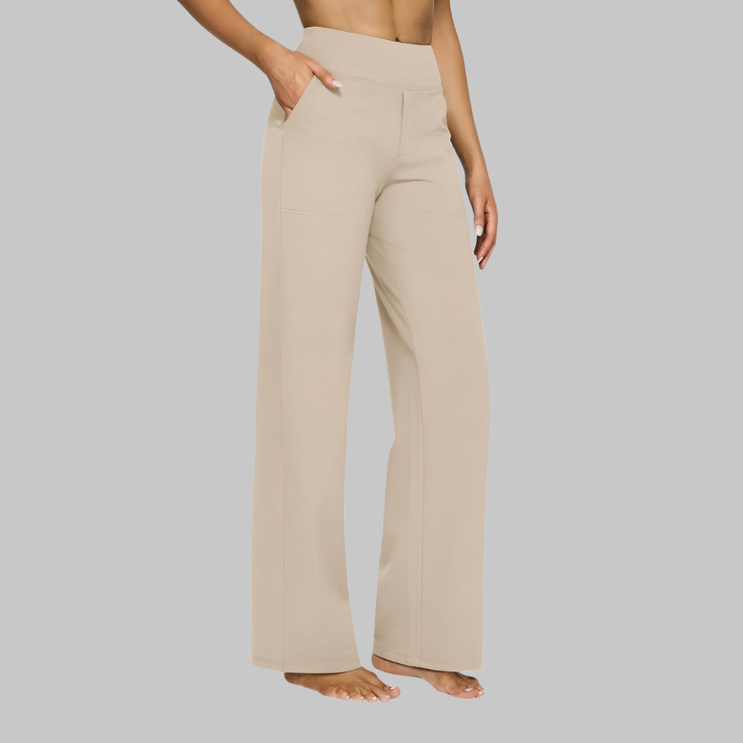 Mia - Women's Trousers High Waisted Comfort Fit with Wide Leg and Pockets