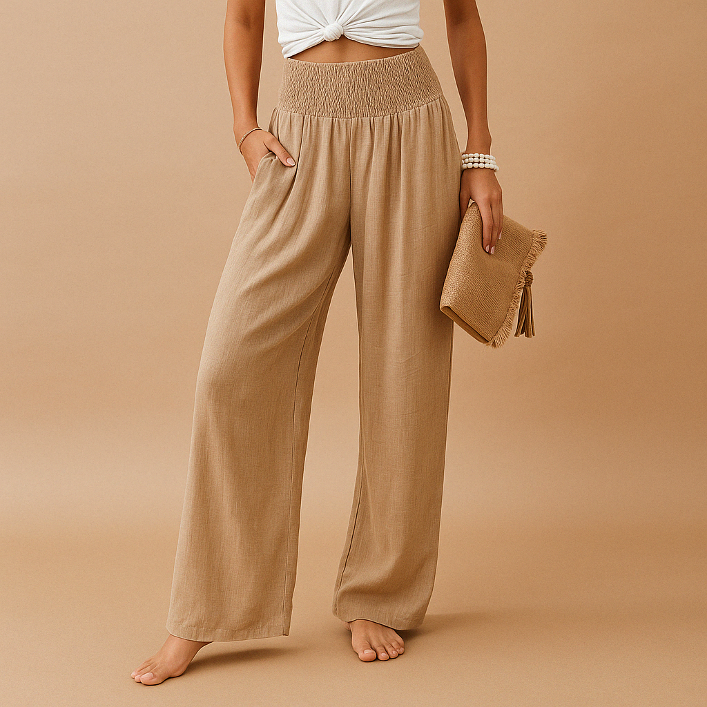 Mia - Women's Wide Leg Pants High Waist Lightweight for Summer with Pockets