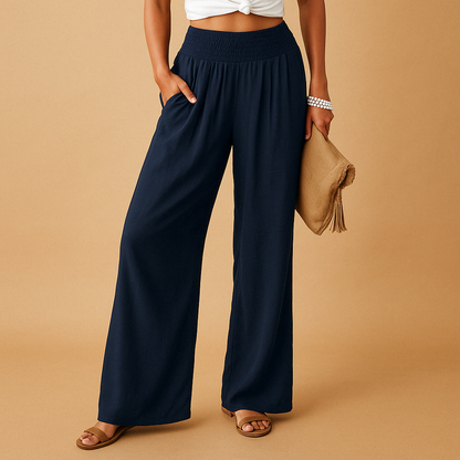 Mia - Women's Wide Leg Pants High Waist Lightweight for Summer with Pockets