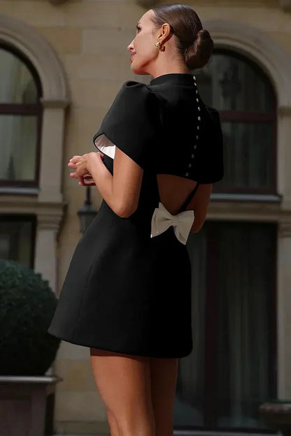 Ophelia - Women's Formal Mini Dress with High Neck and Puff Sleeves