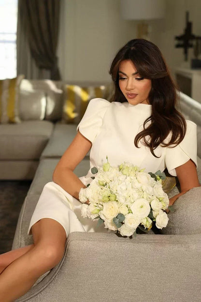 Ophelia - Women's Formal Mini Dress with High Neck and Puff Sleeves
