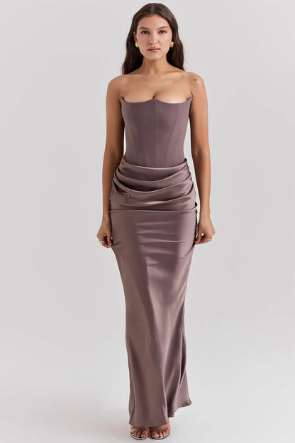 Persephone - Women's Formal Maxi Dress with Strapless Corset and Draped Skirt