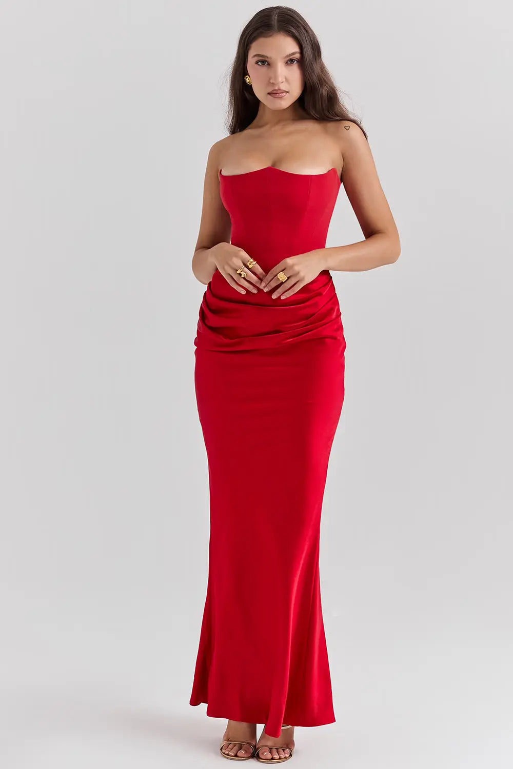 Persephone - Women's Formal Maxi Dress with Strapless Corset and Draped Skirt