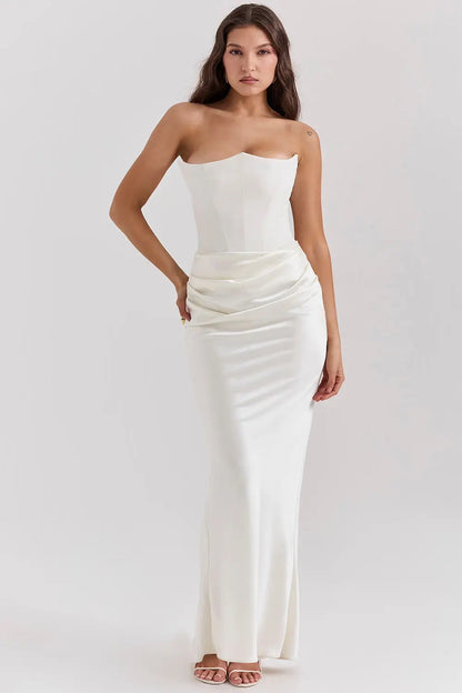 Persephone - Women's Formal Maxi Dress with Strapless Corset and Draped Skirt