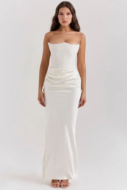Persephone - Women's Formal Maxi Dress with Strapless Corset and Draped Skirt