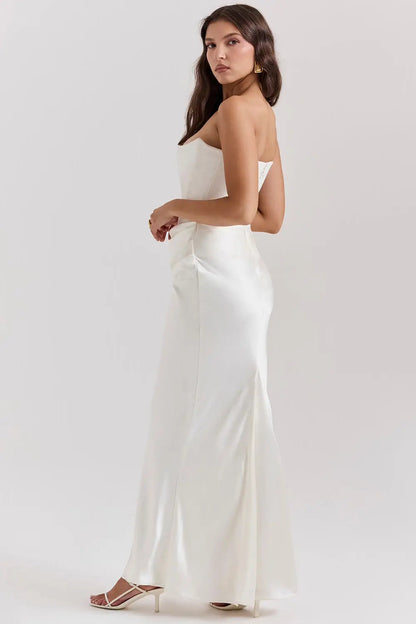 Persephone - Women's Formal Maxi Dress with Strapless Corset and Draped Skirt