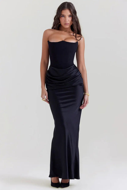 Persephone - Women's Formal Maxi Dress with Strapless Corset and Draped Skirt