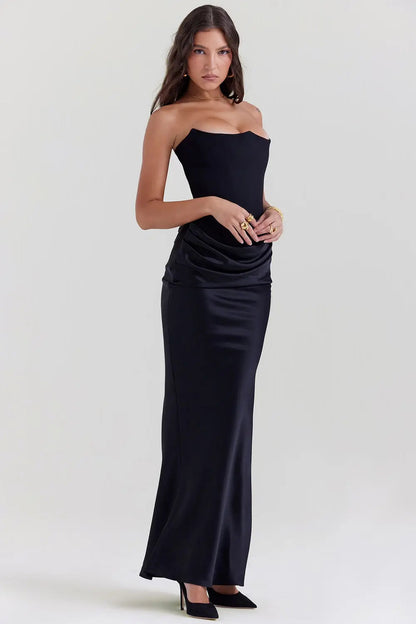 Persephone - Women's Formal Maxi Dress with Strapless Corset and Draped Skirt