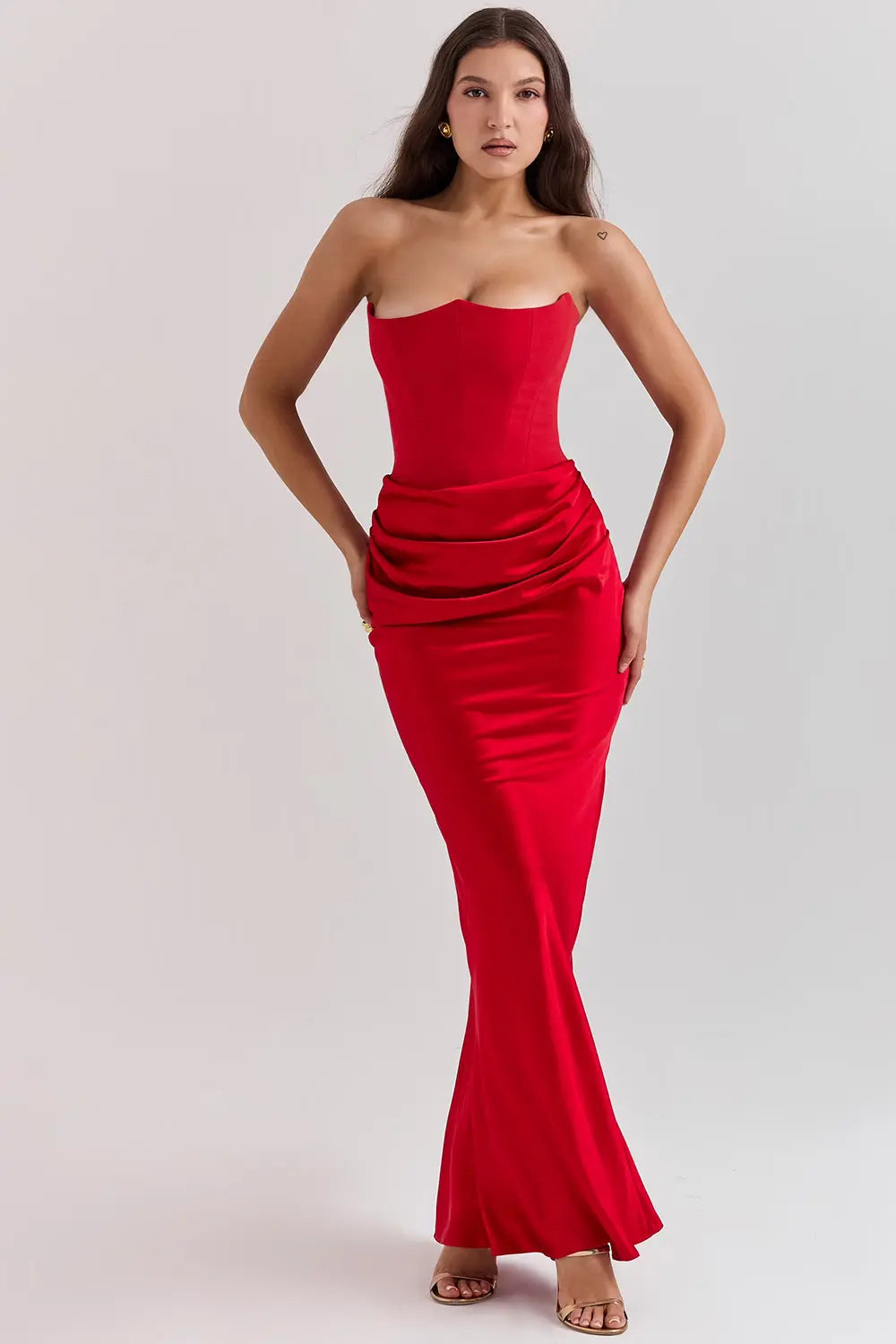 Persephone - Women's Formal Maxi Dress with Strapless Corset and Draped Skirt