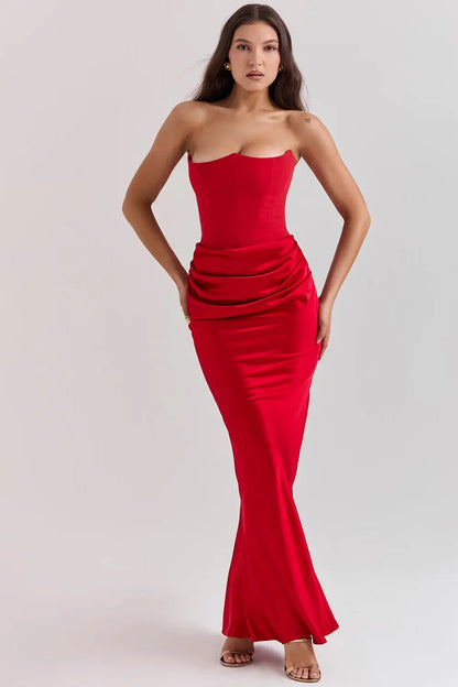Persephone - Women's Formal Maxi Dress with Strapless Corset and Draped Skirt