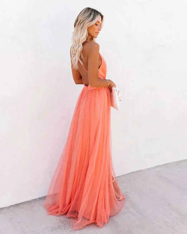 Persephone - Women's Summer Maxi Dress with Plunge Neck and Flowing Skirt