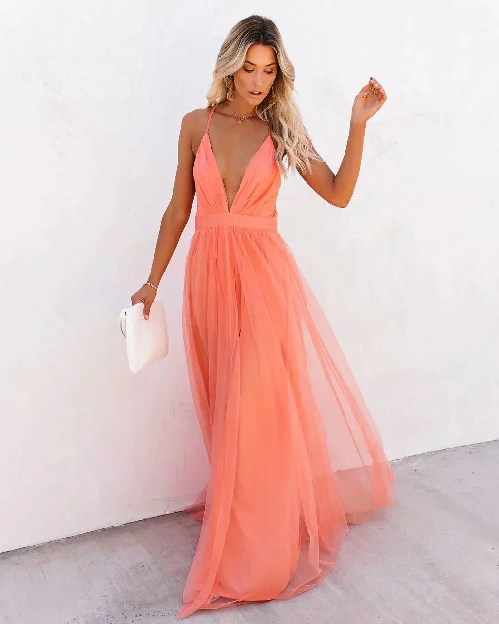 Persephone - Women's Summer Maxi Dress with Plunge Neck and Flowing Skirt