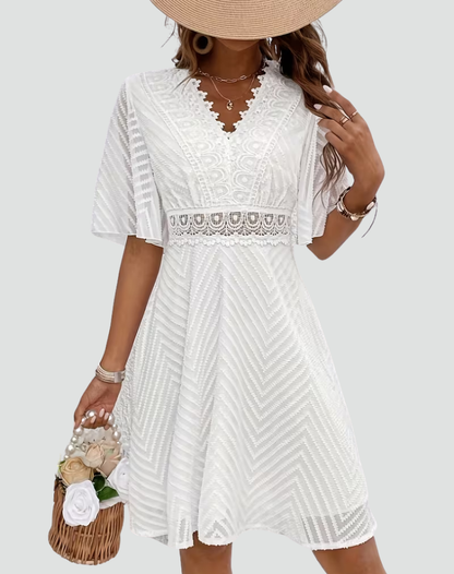 Poppy - Women's Summer Dress Elegant Mini with Flutter Sleeves and V Neck