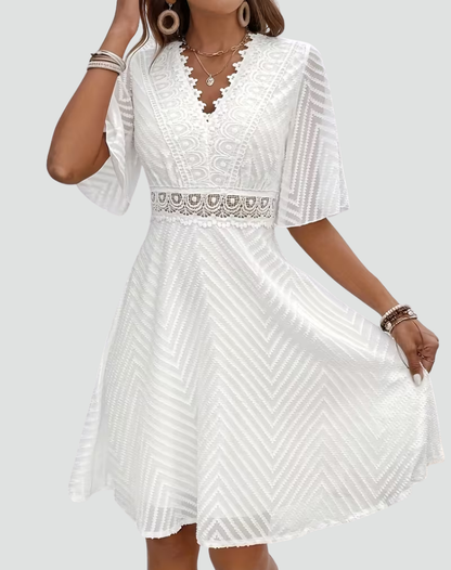 Poppy - Women's Summer Dress Elegant Mini with Flutter Sleeves and V Neck