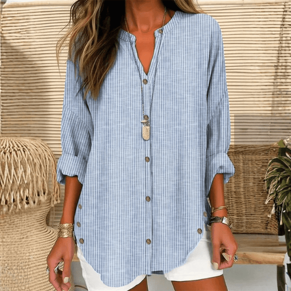 Rosie - Women's Summer Blouse Oversized Striped with Button Side Slits