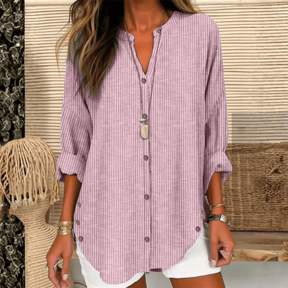 Rosie - Women's Summer Blouse Oversized Striped with Button Side Slits