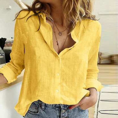 Ruby - Women’s Lightweight Summer Blouse with Button Front and Long Sleeves