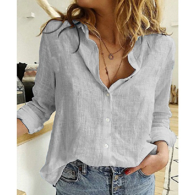 Ruby - Women’s Lightweight Summer Blouse with Button Front and Long Sleeves