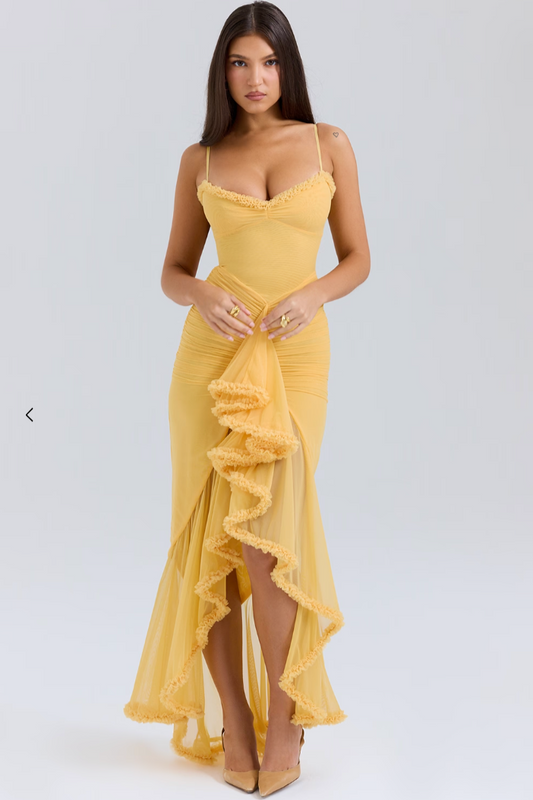 Ruby - Women's Maxi Dress Elegant with Sweetheart Neck and Ruffle Cascade Hem