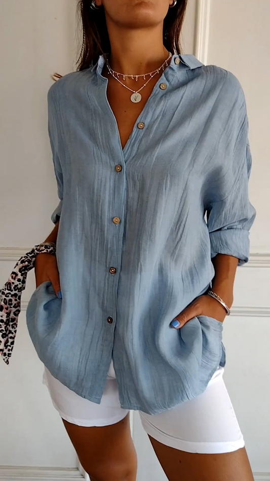 Ruby - Women's Summer Shirt Oversized with Collar and Buttons