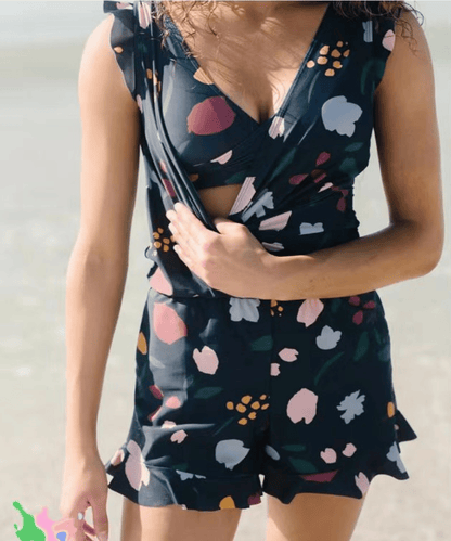 Ruby - Women's Tankini Tummy Coverage with Wrap Top and Ruffle Shorts