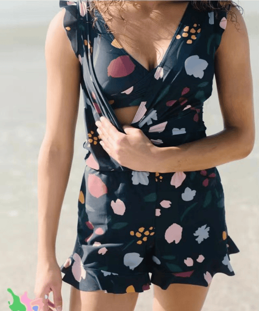 Ruby - Women's Tankini Tummy Coverage with Wrap Top and Ruffle Shorts