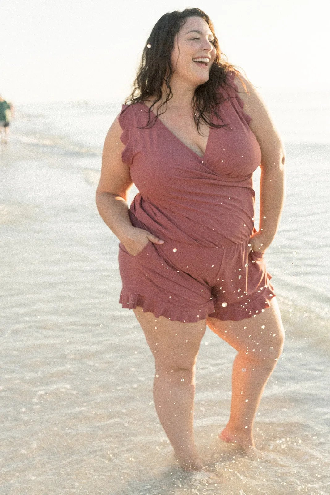 Ruby - Women's Tankini Tummy Coverage with Wrap Top and Ruffle Shorts