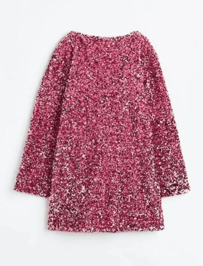 Ruby - Women's Wedding Guest Dress Sequin with Long Sleeves and Boat Neck
