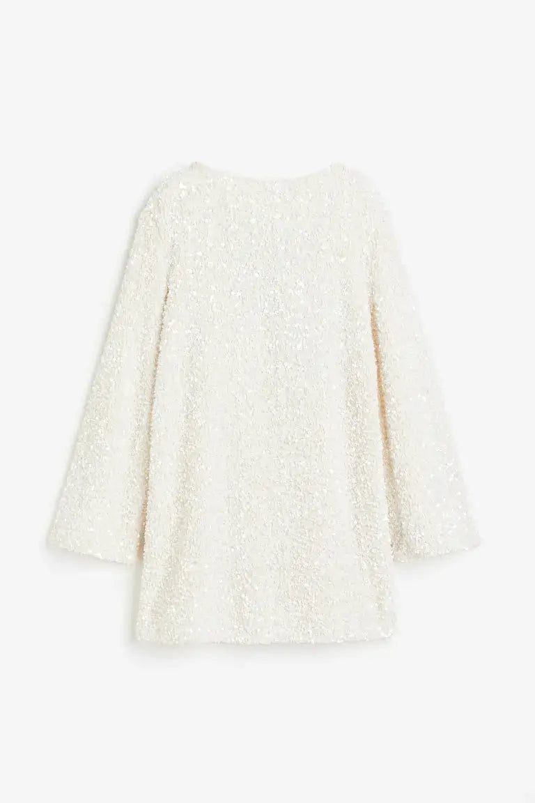 Ruby - Women's Wedding Guest Dress Sequin with Long Sleeves and Boat Neck