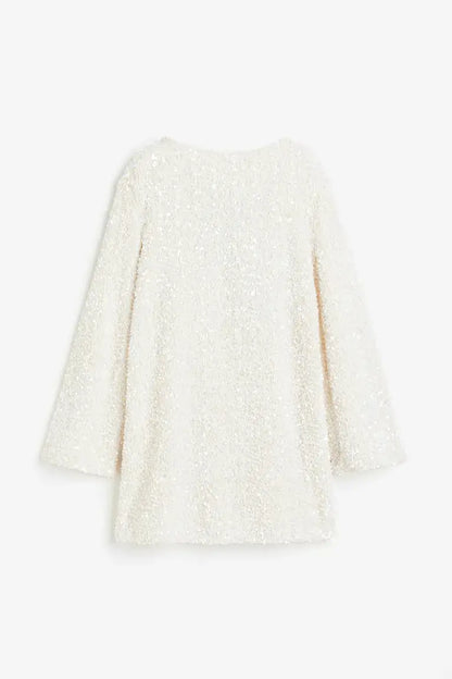 Ruby - Women's Wedding Guest Dress Sequin with Long Sleeves and Boat Neck