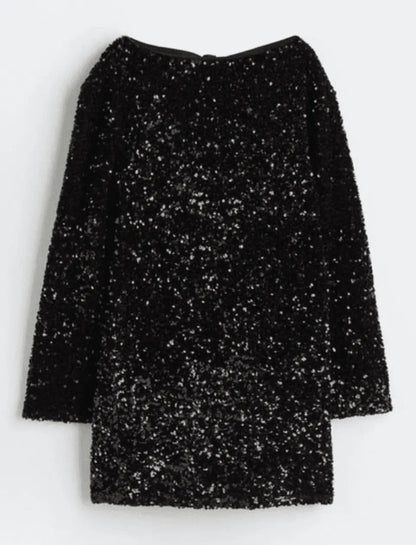Ruby - Women's Wedding Guest Dress Sequin with Long Sleeves and Boat Neck