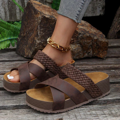 Ruby - Women's Woven Platform Sandals with Crisscross Ankle Strap