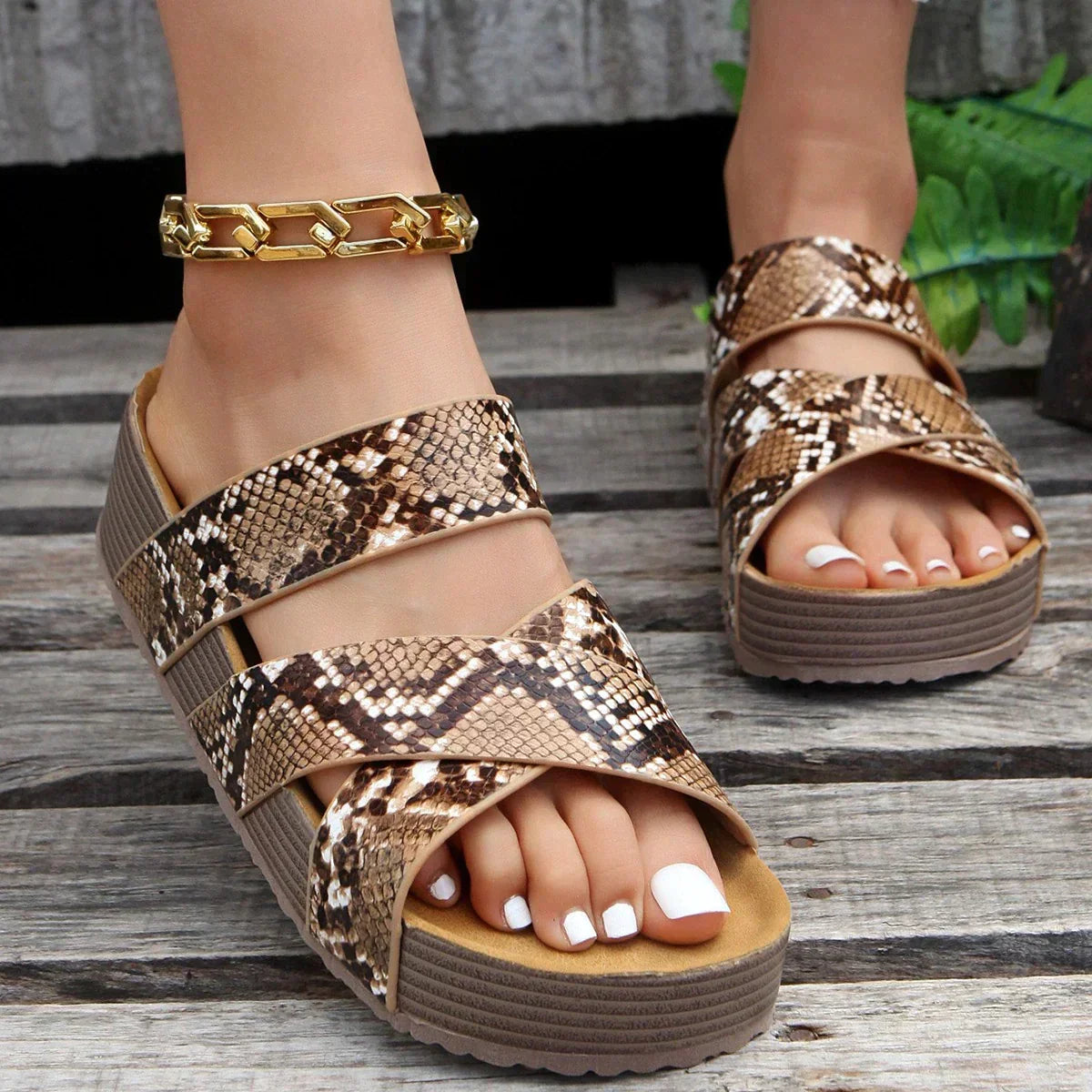 Ruby - Women's Woven Platform Sandals with Crisscross Ankle Strap