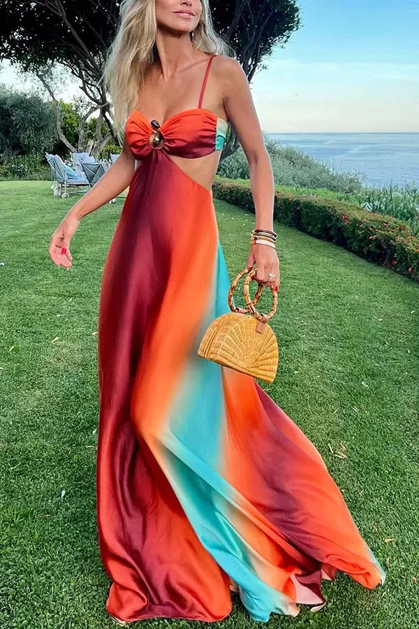 Seraphina - Women's Summer Maxi Dress with Ombre Print and Cut Out Waist