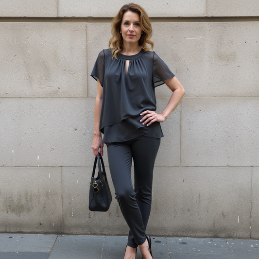 Sienna - Women's Matching Set Elegant with Layered Keyhole Top and Pants