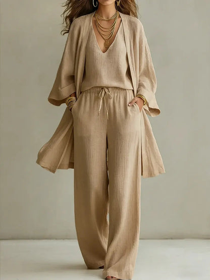 Sienna - Women’s Matching Summer Set with Long Kimono and Wide Leg Trousers