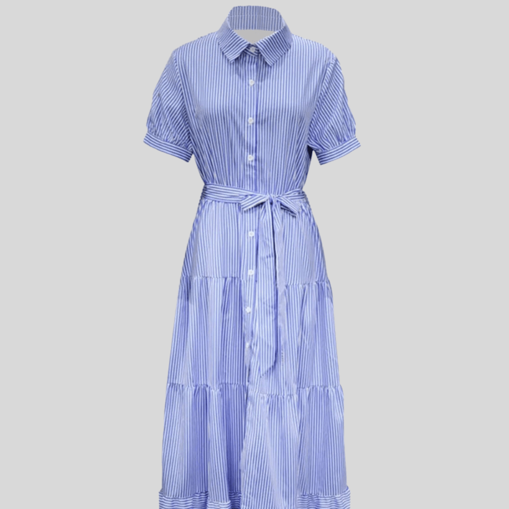 Sienna - Women's Summer Maxi Dress with Collar and Tie Waist Belt