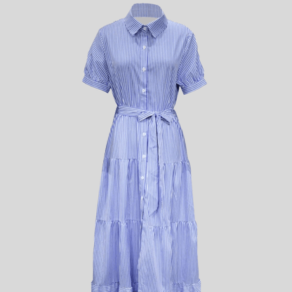 Sienna - Women's Summer Maxi Dress with Collar and Tie Waist Belt