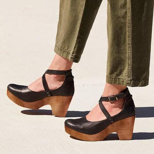Sienna - Women’s Platform Wedge Sandals Closed Toe with Crossover Straps