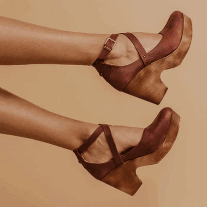 Sienna - Women’s Platform Wedge Sandals Closed Toe with Crossover Straps