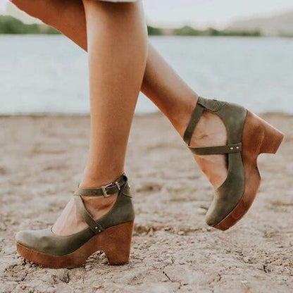 Sienna - Women’s Platform Wedge Sandals Closed Toe with Crossover Straps