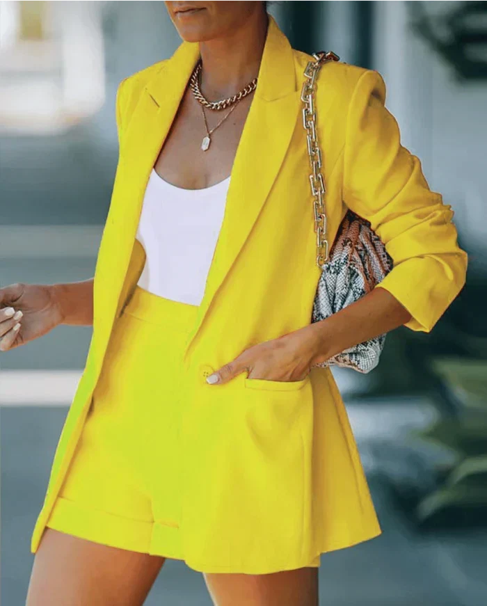 Sienna - Women's Summer Blazer Set Matching Shorts with Cuffed Hem