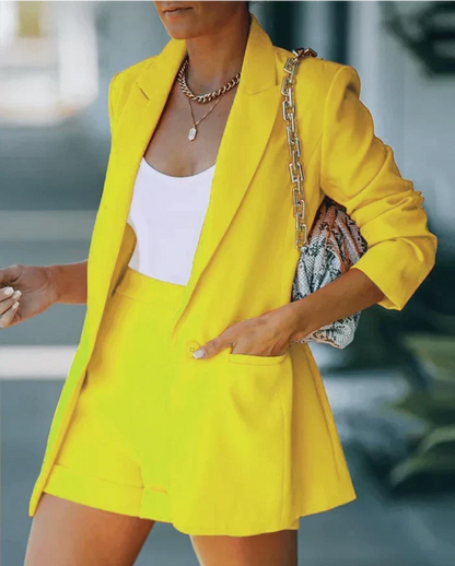 Sienna - Women's Summer Blazer Set Matching Shorts with Cuffed Hem